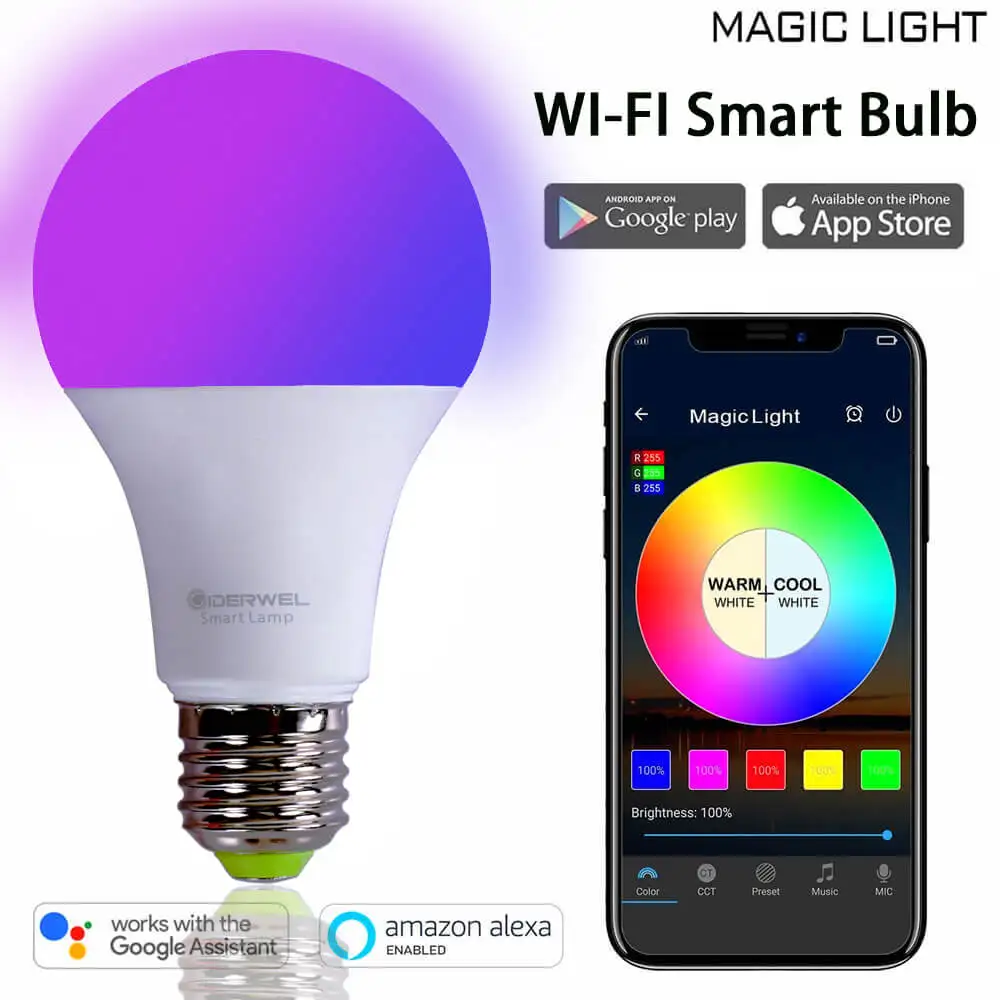 Home LED WIFI App RGBW bulbs 60W Equivalent Smart bulb lamp Music E27 Dimmable Smart Bulb lamp link Alexa Echo plus Goolge Home