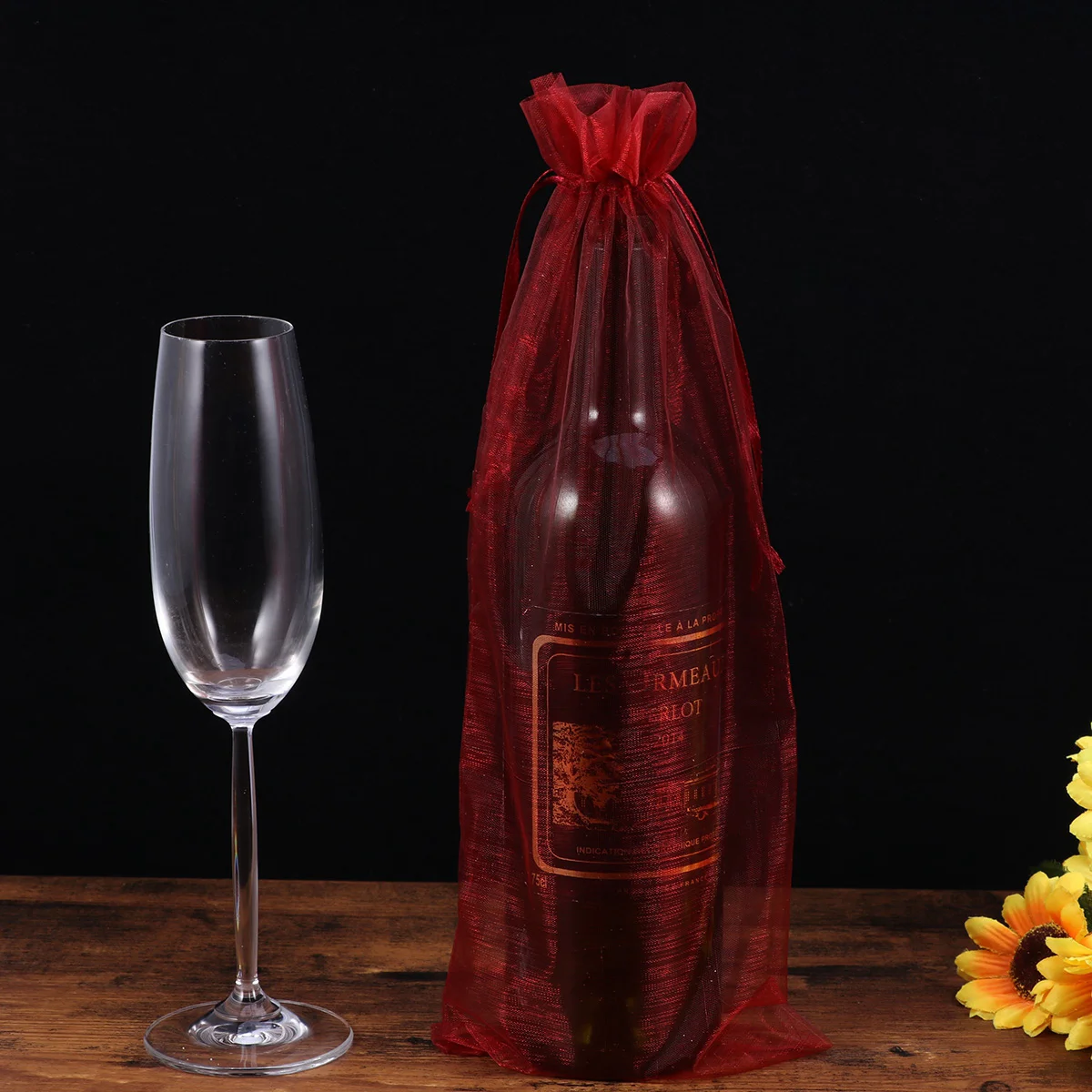 

Bags Bottle Cover Gift Organza Christmas Bag Bottles Mesh Giftsdrawstring Wrap Gold Cellophane Favor Party Champagne Items Candy