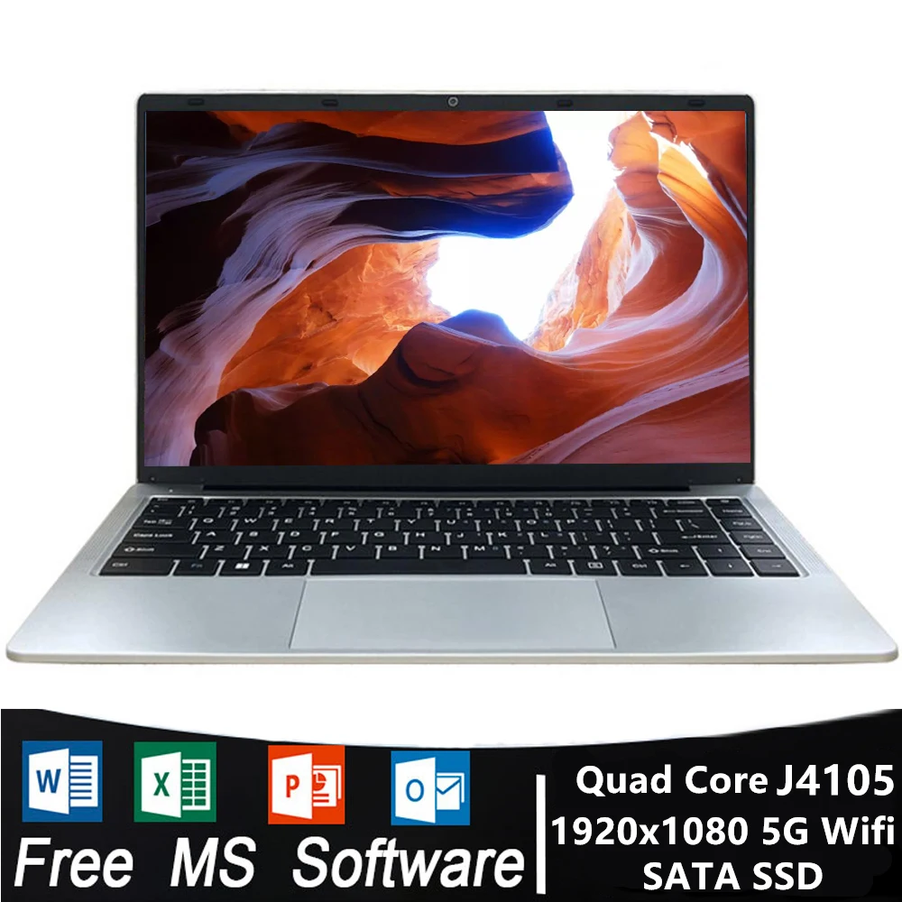 AKPAD 8GB RAM 128/256/512GB/1TB SSD Notebook Windows 10 Pro Intel J4105 Laptop Quad Core 14.1