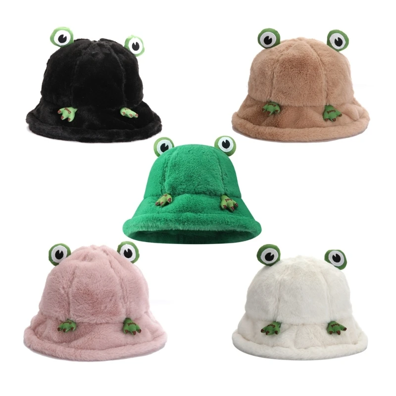 

28TF Bucket Hat for Women Plush Hat Winter Warm Fisherman Fluffy Hats for Girls Suitable for Head Girth 19.7-23.6 Inch