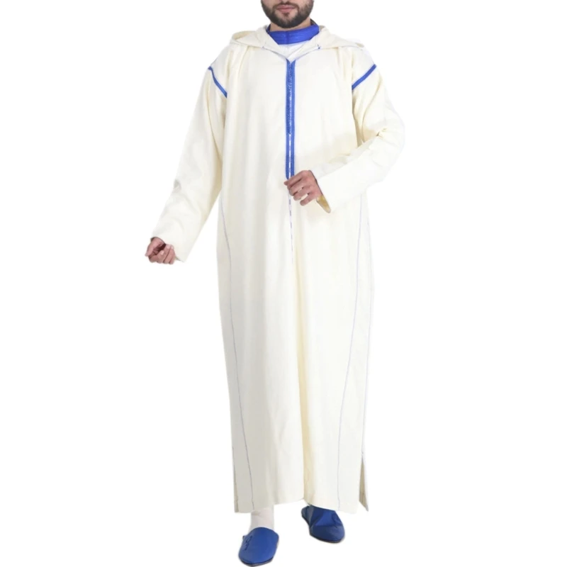 

Men Long Sleeve Hooded Robe Long Sleeves Muslim Dress Islamic Saudi Arabic Thobe