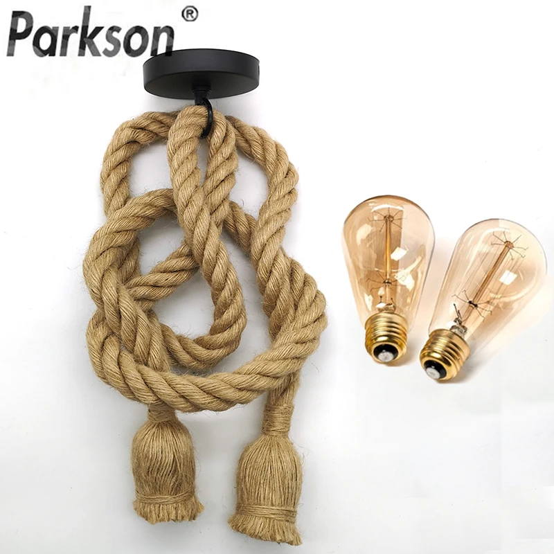 Retro Hemp Rope Pendant Light AC90-260V Vintage E27 LED Ligh