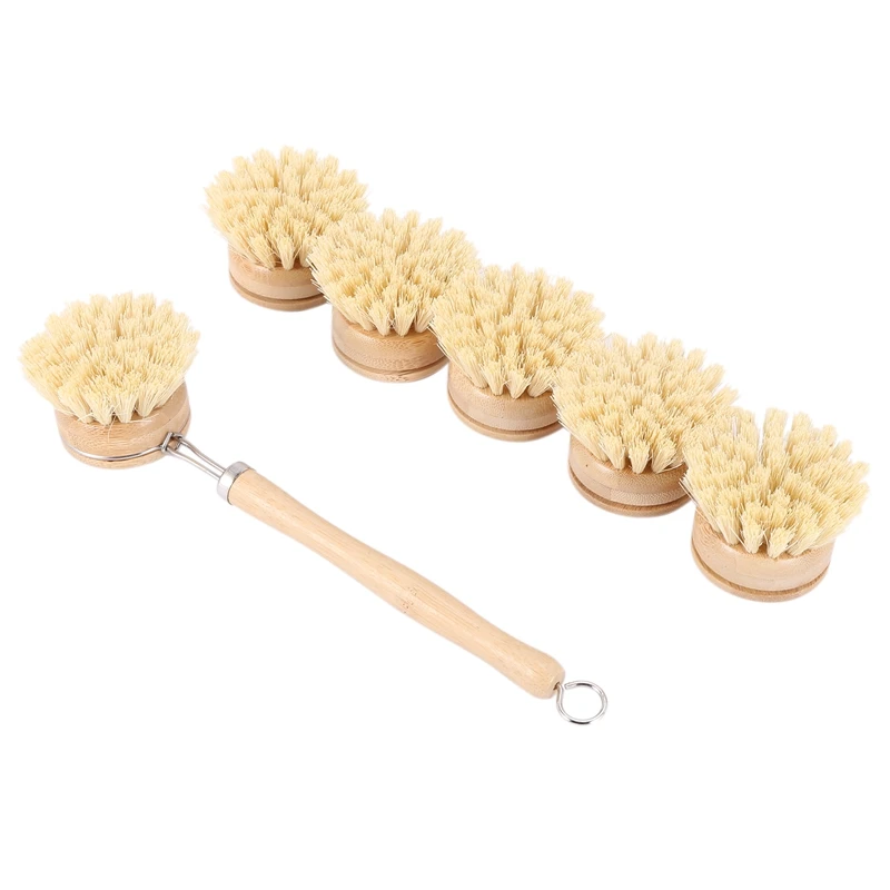 

Washing Up Brush Wooden Dish Brush Set Wood Washing Brush with Interchangeable Head/Replacement Head for Kitchen