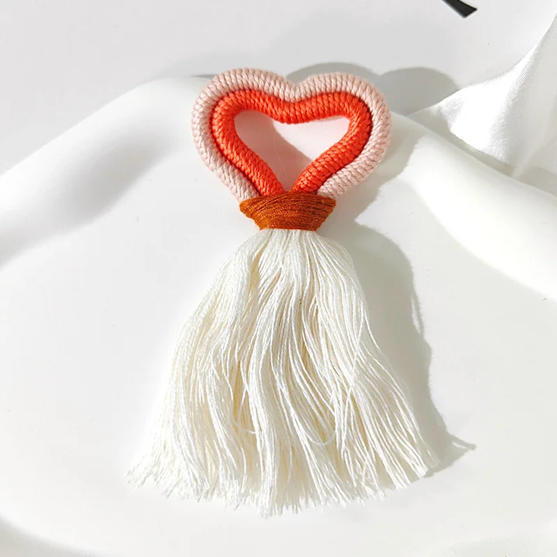 Handmade Woven Cotton Rope Love Heart Tassels Couple Keychain Bag Accessories Fringe Macrame Car Drops Rings Valentine's Gift