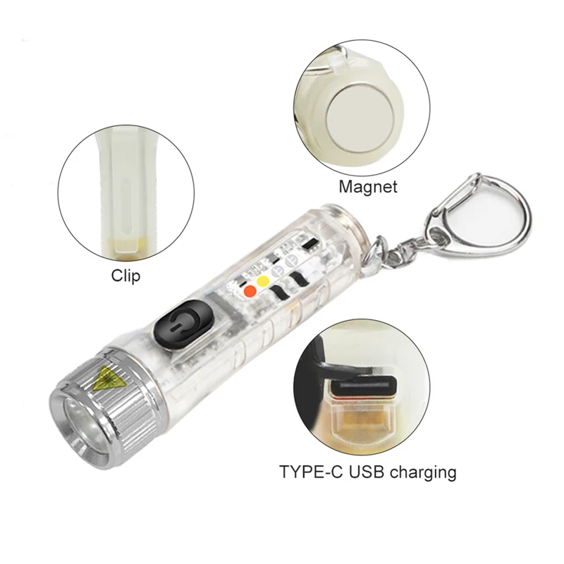 Z30 Mini Keychain Flashlight TYPE-C Fast Charging Multi-function IP66 Waterproof Fluorescent Magnetic Warning Camping Flashlight