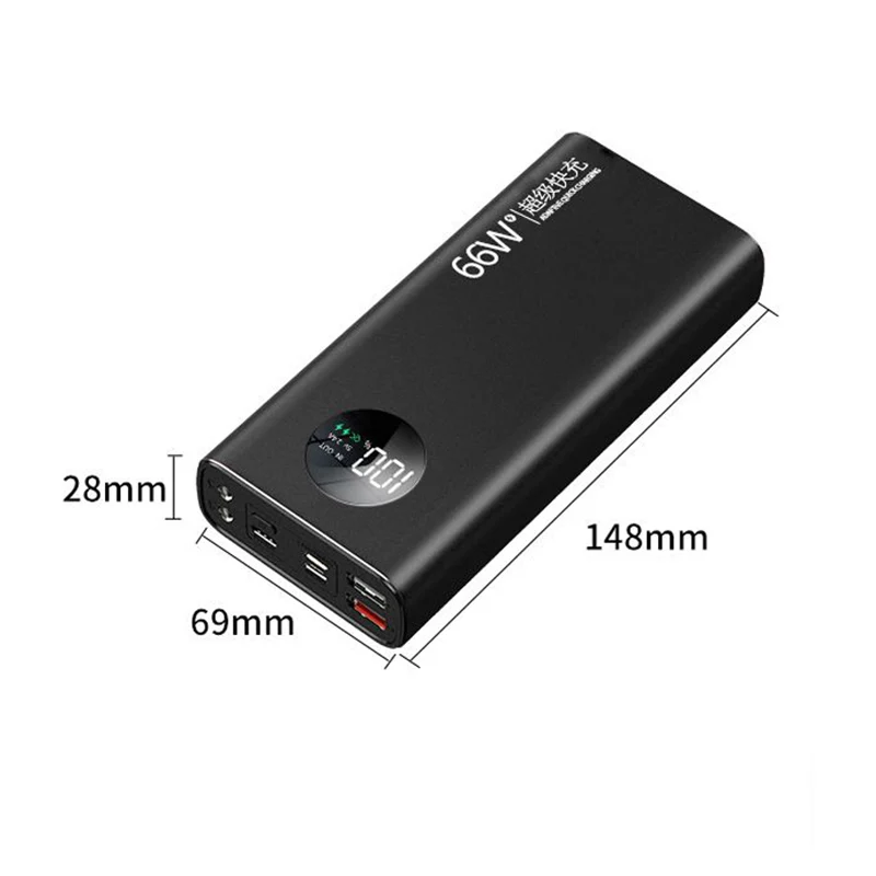 30000mAh Super Fast Charge Power Bank 66W Digital Display External Battery with Flashlight for iphone Xiaomi
