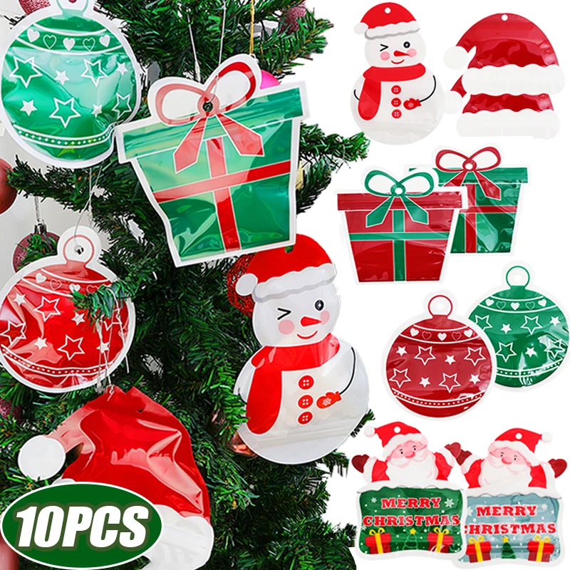 

10/1Pcs Christmas Candy Packaging Bags Xmas Tree Haning Gift Bag for Chocolate Cookie Biscuit Zipper Bags Children New Year Gift