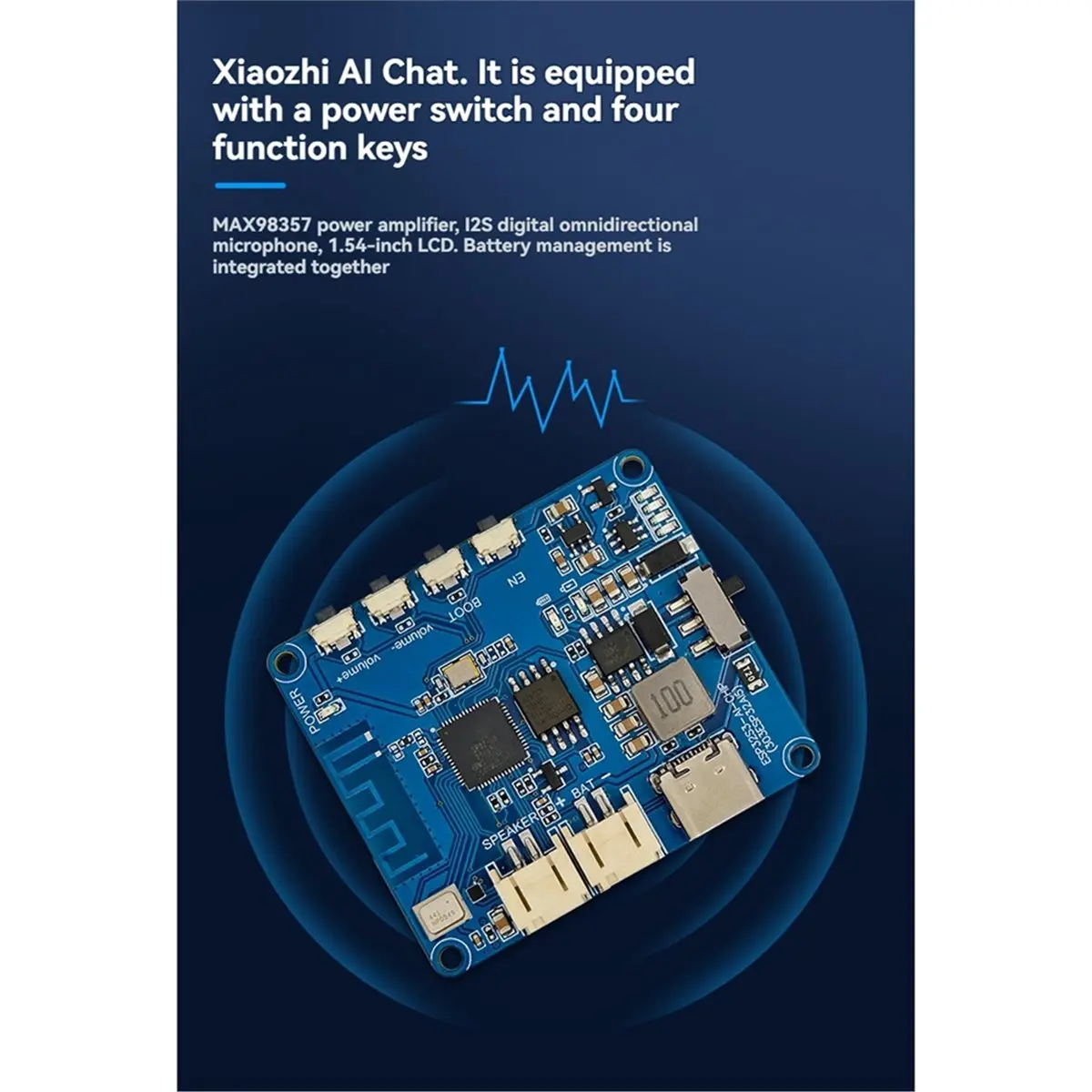 Фото Модуль голосового управления AI 828328 с микрофоном и усилителем MAX98357, 1,54-дюймовый ЖК-дисплей, программируемая звуковая плата USB-C для умного дома DIY №2
