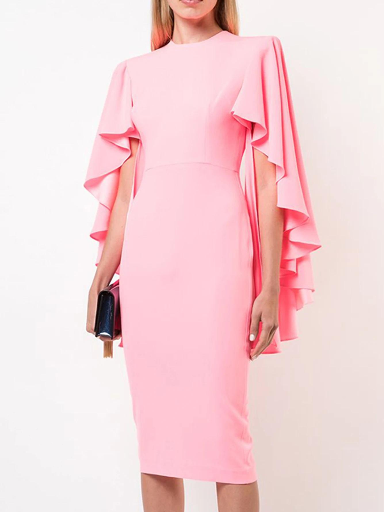 

Adyce 2022 New Summer Women Pink Ruffles Bodycon Bandage Dress Sexy O Neck Midi Celebrity Evening Club Party Chic Ladies Dresses