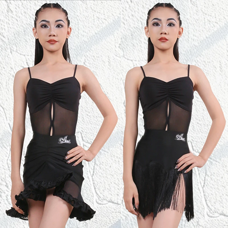 Одежда для латиноамериканских танцев девочек одежда тренировок черное платье