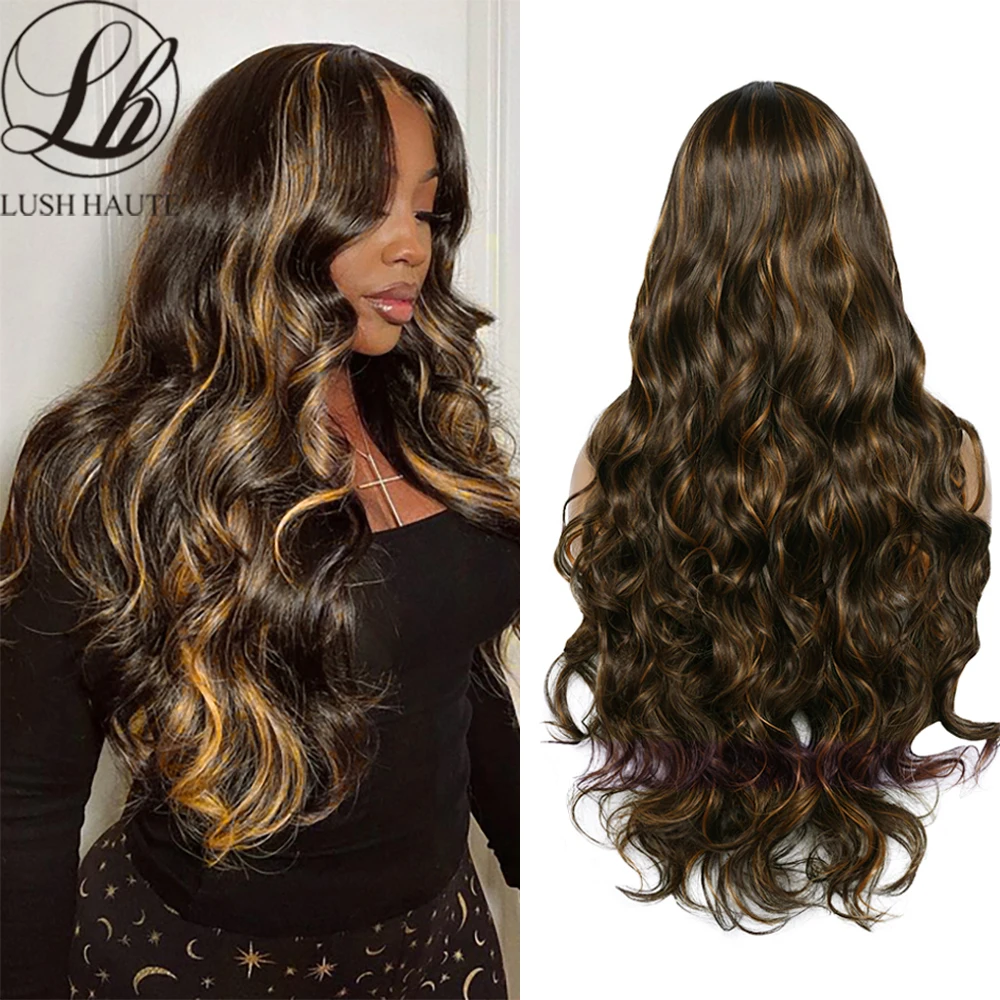 Synthetic Highlight Lace Wigs Omber Blonde Body Wave 13X4X1 Middle T Part Ginger Lace Wigs Heat Resistant Fiber for Black Woman