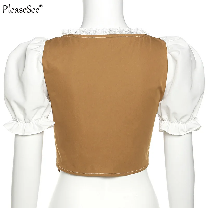 Женский кружевной кроп-топ в английском стиле с рукавами-фонариками - купить по