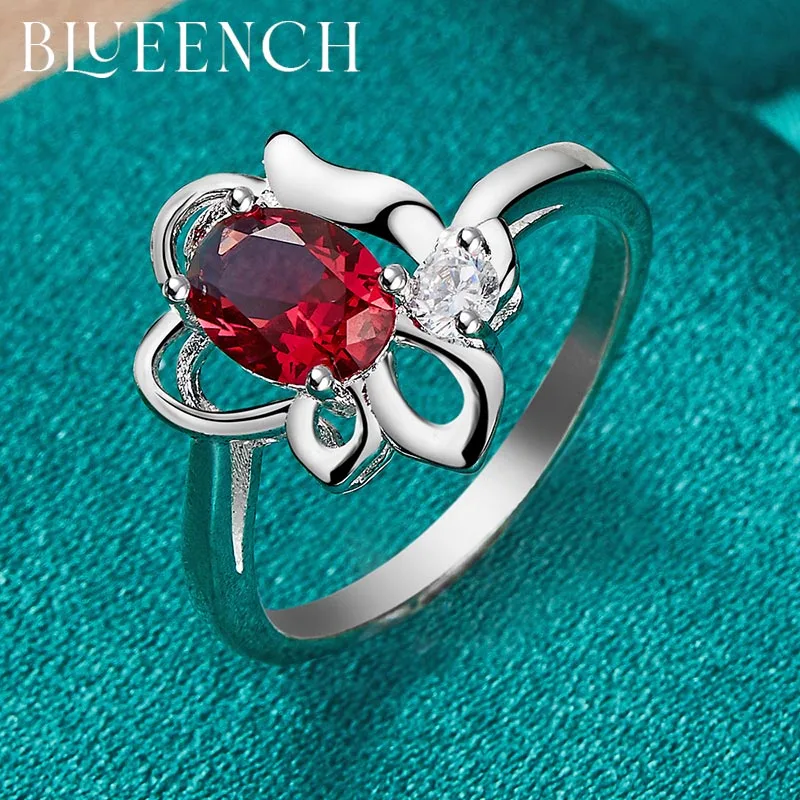 

Blueench 925 Sterling Silver Red Zircon Ring For Women Proposal Wedding Romantic Temperament High Jewelry
