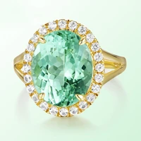 14k gold natural green topaz ring for wedding women turquoise bizuteria diamante diamond gemstone anillos de topaz ring females