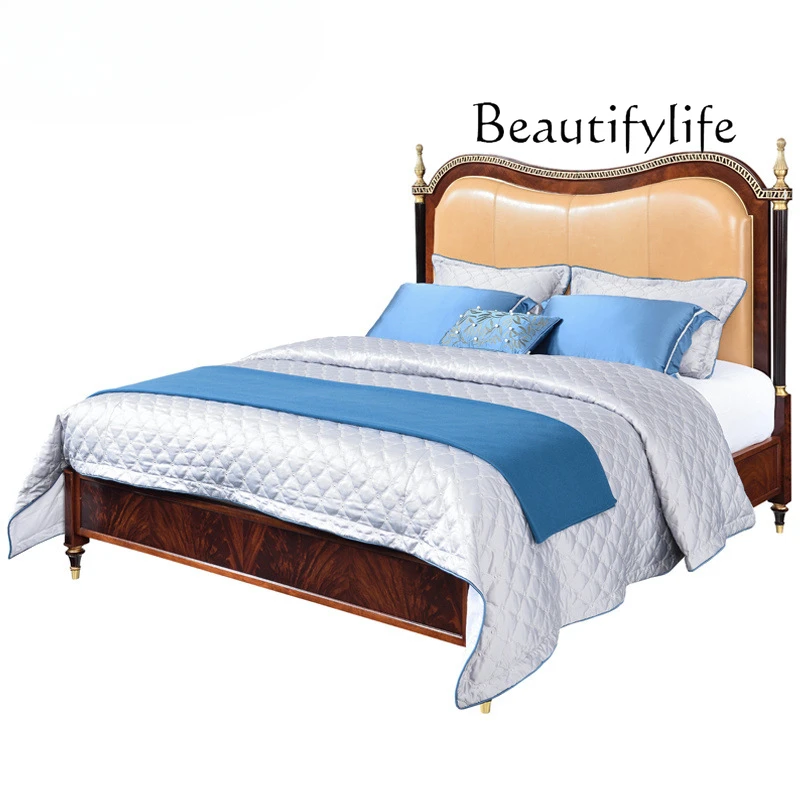 Двуспальная кровать из цельного дерева в европейском стиле вилла классическая