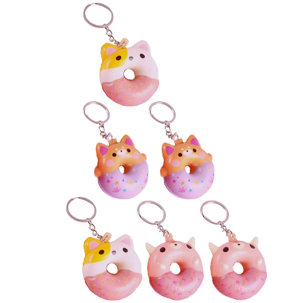 

6pcs Doughnut Key Chain Pendant Lovely Doughnut Hanging Key Decor Mixed Style