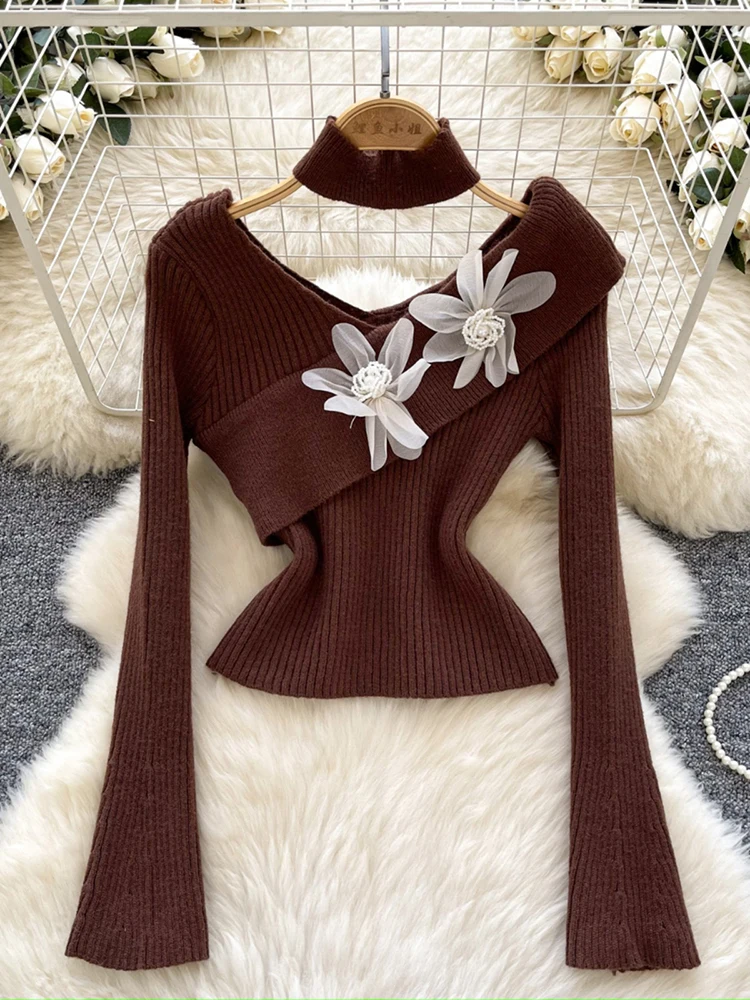 EWQ французский стиль с v-образным вырезом и трехмерным цветочным принтом для