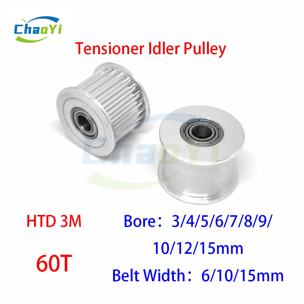 

HTD 3M 60 Teeth Tensioner Synchronous Wheel Bore 3/4/5/6/7/8/9/10/12/15mm Fit Belt Width 6/10/15mm Bearing Guide Idler Pulley 3M