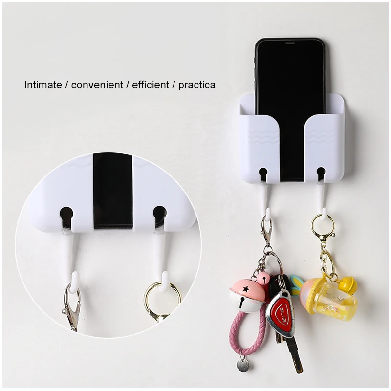 

Wall-mounted Remote Control Storage Box Mobile Phone Punch Free Wall Rack With Hook Type Charging Base Key Bracket Rack