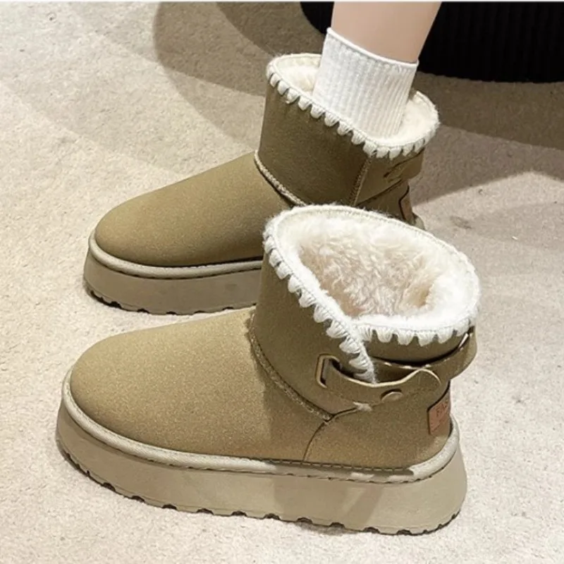 

Женские зимние сапоги на меху, сезон зима 2023, хлопковые сапоги, шерстяная утолщенная теплая хлопковая обувь