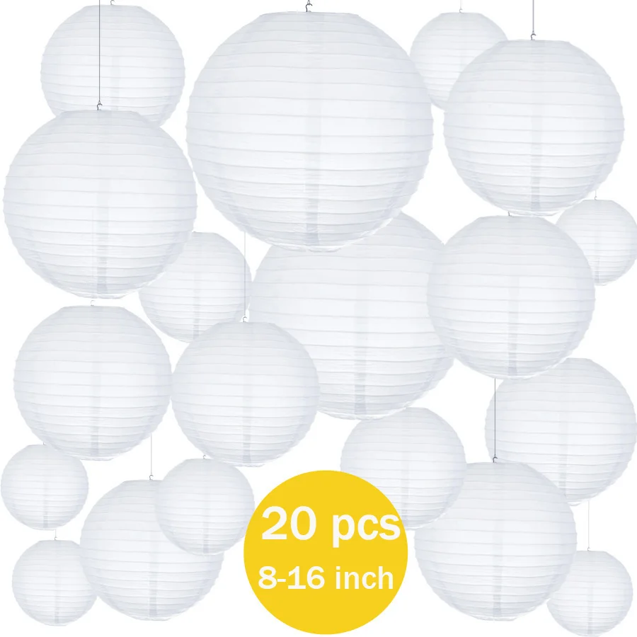 

20pcs/Lot White Paper Lanterns Mixed Size (20cm,30cm,35cm,40cm) Chinese Paper Ball Lampion For Wedding Party Holiday Decoration