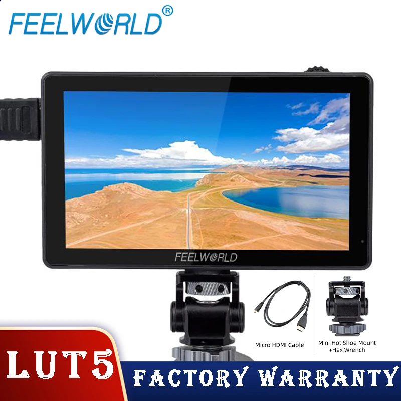 

FEELWORLD LUT5 5.5 Inch 3000nits Ultra Bright DSLR Camera Field Monitor 1920X1080 IPS Touchscreen HDR 3D LUT Waveform 4K HDMI
