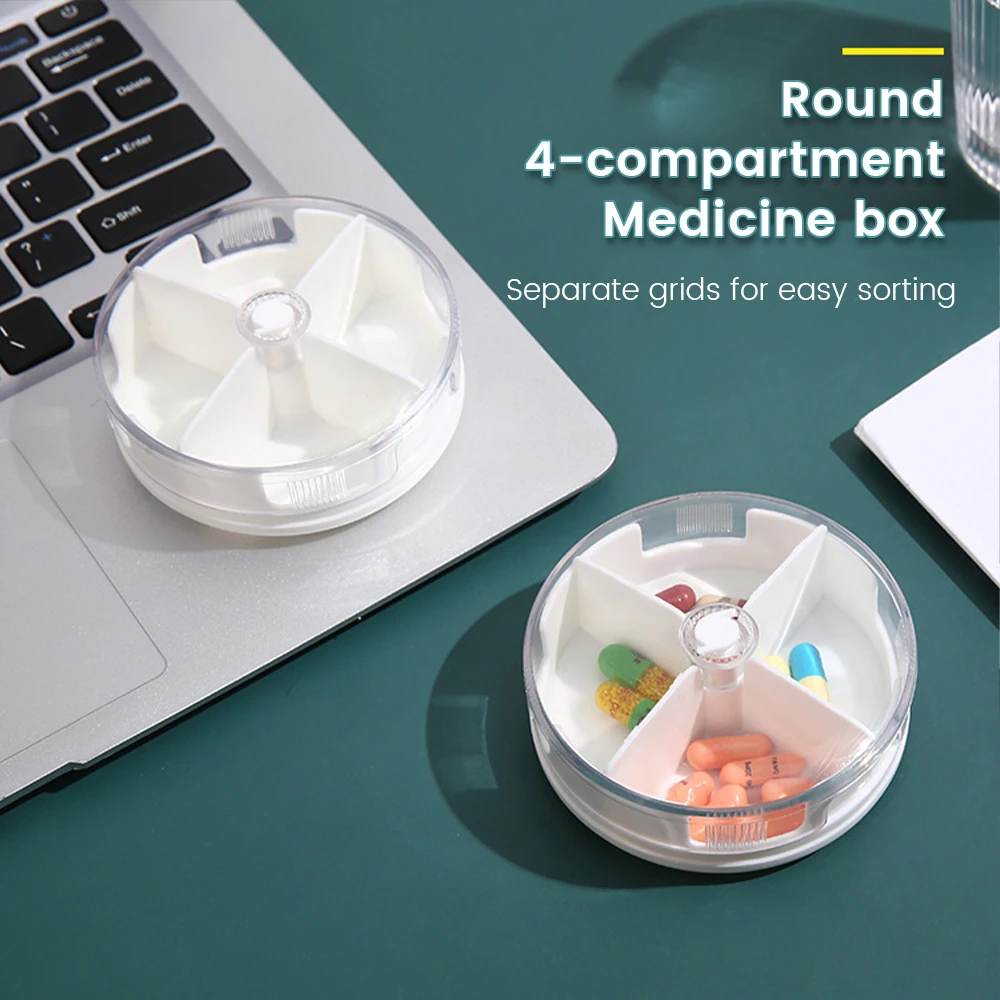 

4 Grid Cute Mini Round Medicine Pill's Box Pills Box Daily Storage Organizer Secret Compartment for Tablets Container Orange