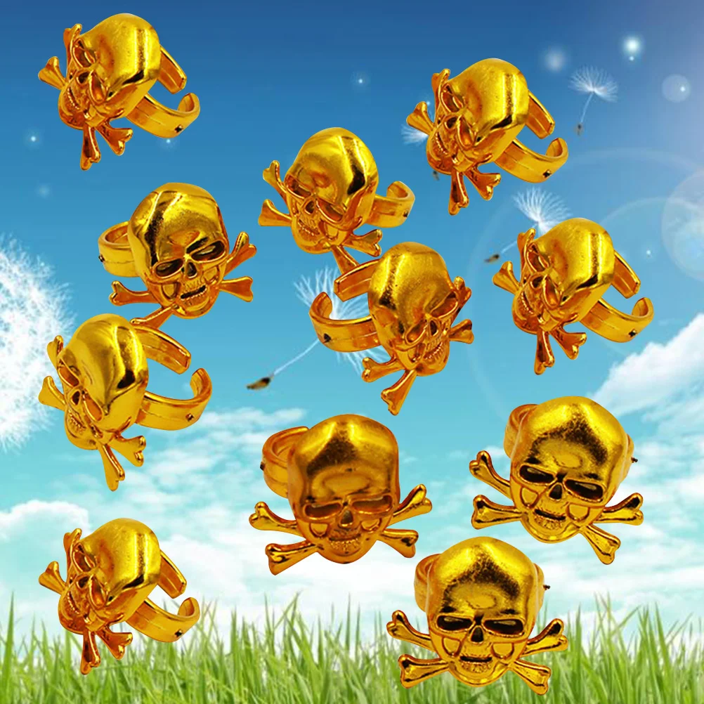 12 шт. пиратские кольца детские декоративные с пиратами золотые черепом реквизит