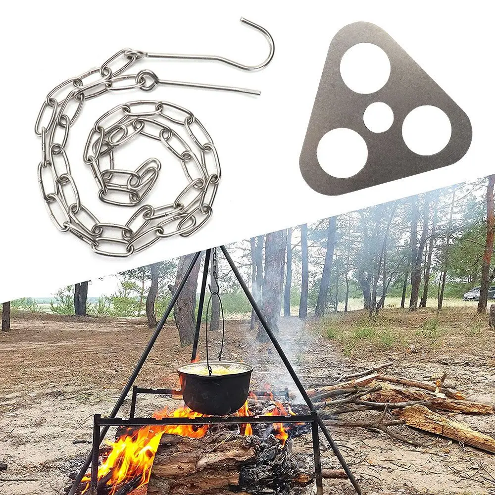 

Outdoor Camping Triangular Hanging Pot Bracket Portable Tripod Ring Stainless Barbecue Rack Picnic Multifunctional Ring Hook