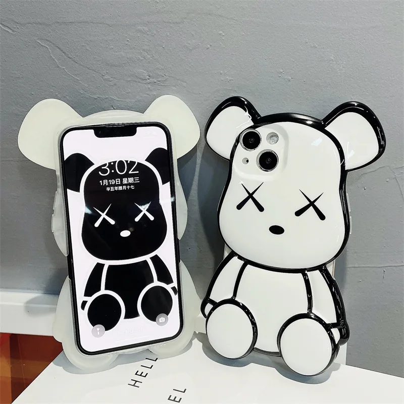 

Fashion Black White XX Bear Case Cover for IPhone 11 12 13 Pro X XR XS Max Shockproof Phone Case IPhone 13 Case