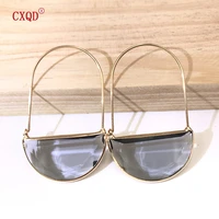korean new design fashion large multicolor high quality simple half circle earrings luxury transparent glass jewelry for women