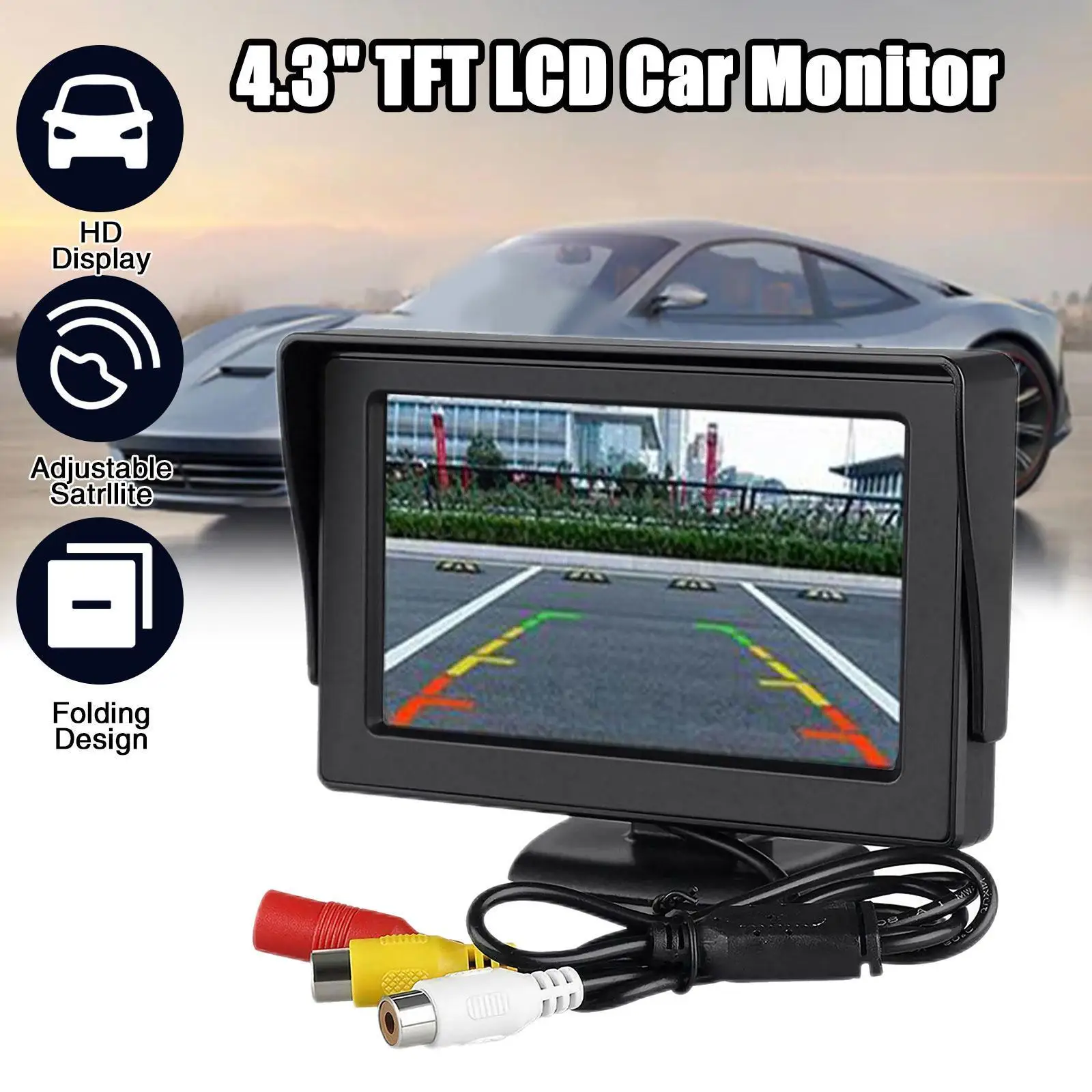 Car Rear View Camera Wide Degree 4.3" TFT LCD Color Night Waterproof Parking 2In1 Display Monitor Reversing Backup Rever Vi C2X0
