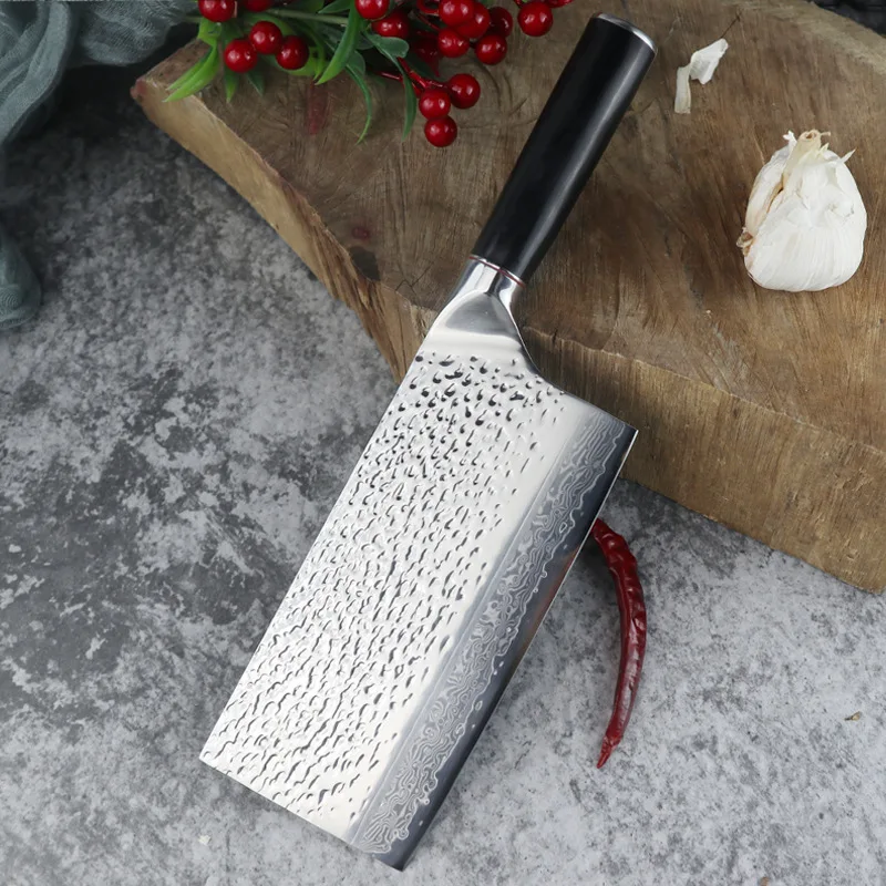 

Beautiful Knife With Patterns 10Cr15MoV Damascus Steel Kitchen Knives 7.3 Inch Slicing Cleaver Hot Knife Cutter Cooking Tools