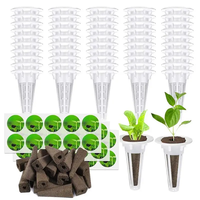 

30pcs Hydroponic Growing Kit Replacement Grow Basket Plant Grow Sponges Labels Stickers Clear Lid For Hydroponic Growing System
