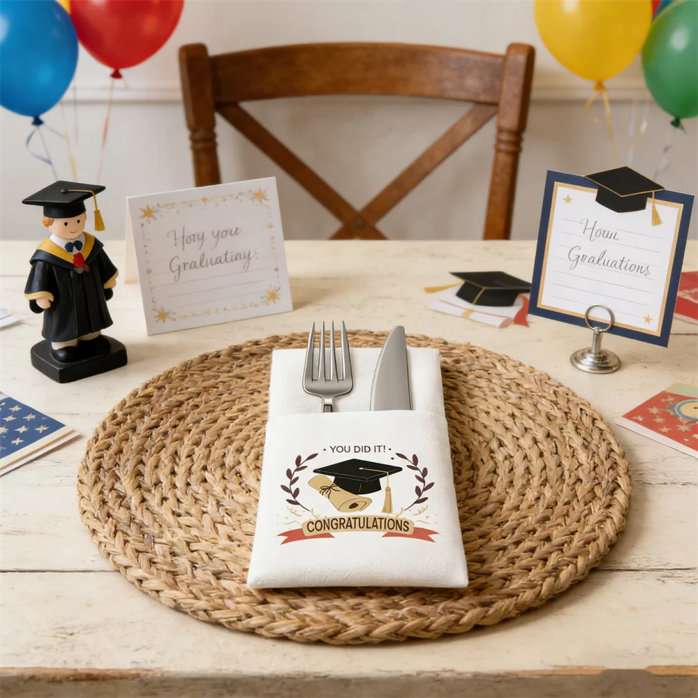 Салфетки Congratus GRAD, 10 шт.упак., украшения для стола на выпускной вечер, декорации к выпускному сезону 2026 года, тема «ВЫ СДЕЛАЛИ ЭТО!» (art.: 3920d96fc030c) - 3920d96fc030c