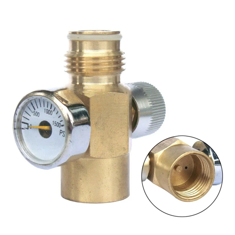 1500PSI Brass Switch Valve Inner Thread Co2 Tank On Off With Pressure Gauge Paintball Gear G1/2-14. Switch Valve