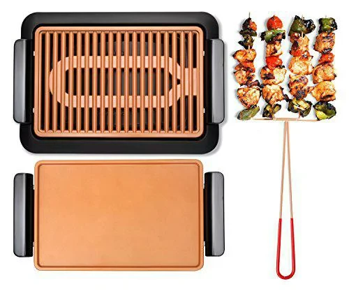 

Smokeless Grill, Ultra Nonstick Grill Dishwasher Safe Surface, Temp , Metal Utensil Safe, Barbeque Indoors with No Smoke!