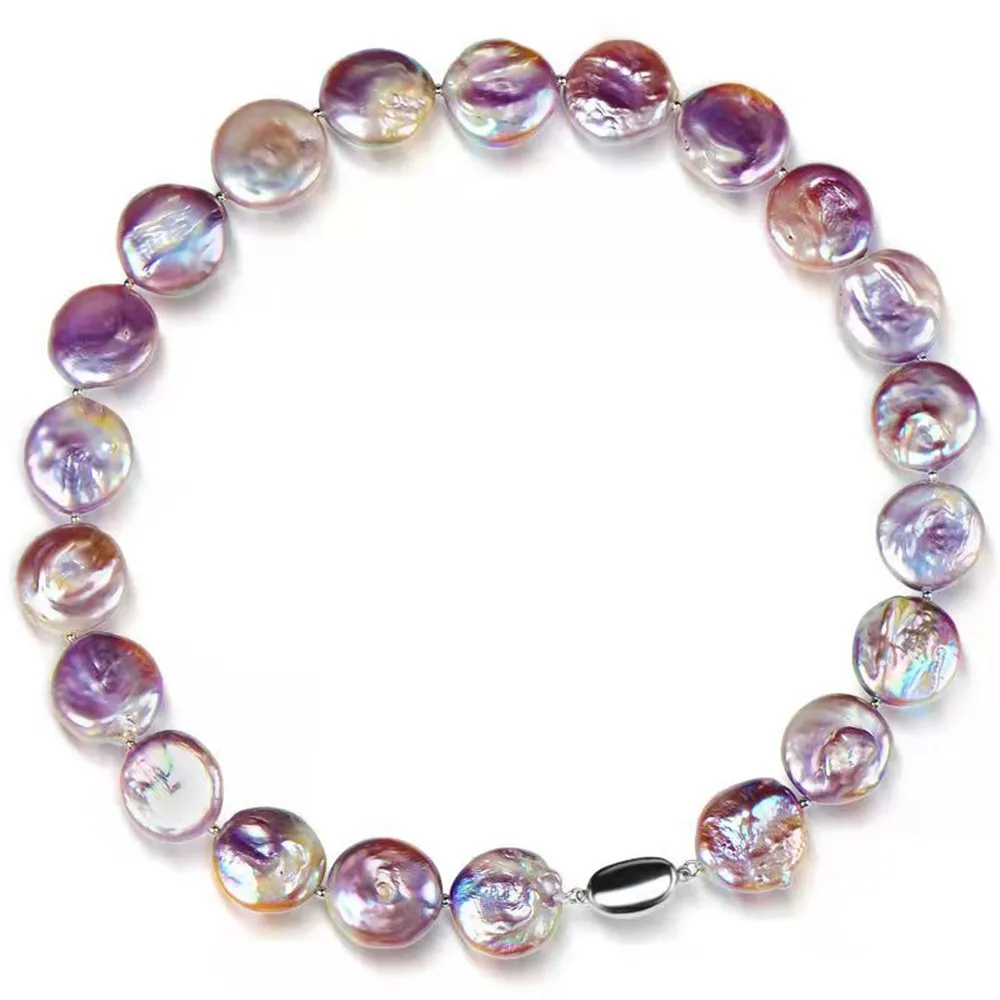 

YKNRBPH 2022 Women's New 16mm S925 Natural Freshwater Glare White/Purple Baroque Pearl Fine Necklace