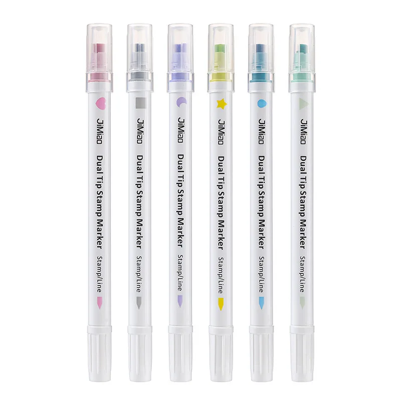 

6-цветный Набор Художественных Маркеров С Двумя Головками, Звезды/сердце/луна/капля/квадратные Штампы Для Скрапбукинга