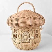 fashion rattan mushroom basket bag designer wicker woven women handbags lovely summer beach straw bag bali holiday box purses