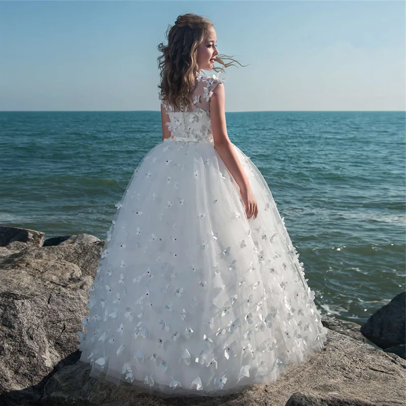 

Formal 3D Butterfly Flower Girl Dresses for Wedding New Custom Princess Girls Gown Vestido De Daminha Pageant Kids Gowns