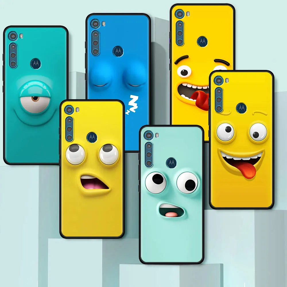 

Cover For Motorola One Fusion G30 G9 Play G8 Power Lite E6s G Stylus Edge Plus Black Soft Phone Cases Cute Cartoons Funy Face