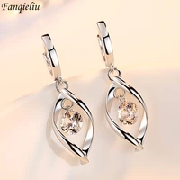 fanqieliu stamp 925 silver needle hollow leaf cz zircon drop earrings for women elegant jewelry girl gift trendy new fql22167