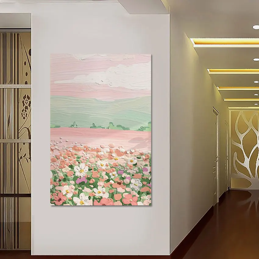

Hillside Natural Scenery Art Painting Posters Wall Art Frameless Color Abstract Flowers Pictures Acrylic Painting On Canvas