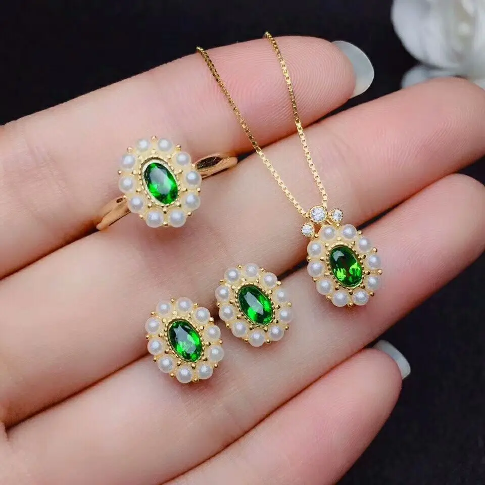

Женский комплект украшений из серебра 925 пробы, с зеленым камнем