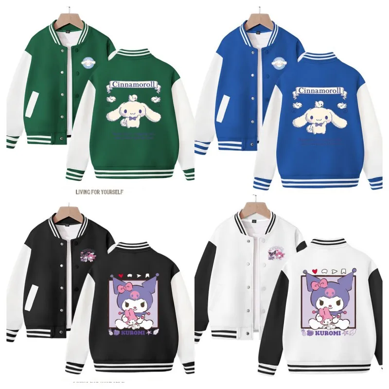 

Мультфильм Sanrios Детская мода спорт бейсбол Джерси аниме Kuromi Cinnamoroll Kawaii модная повседневная куртка Топ детские подарки