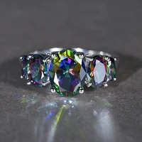 fashion oval cut rainbow cubic zircon silver color ring size 6 7 8 9 wedding band jewelry for women gorgeous rings gifts
