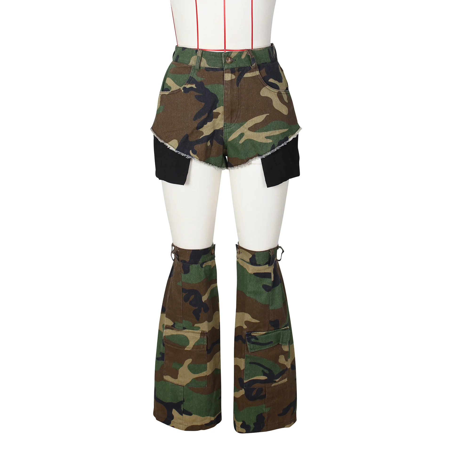 Sexy Camouflage Shorts with Leg Cover Summer Women Irregular Patchwork Button Pocket Shorts Fashion Streetwear Casual Camo Pants