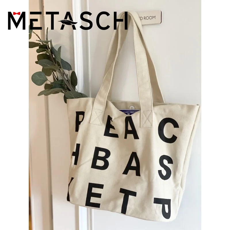 

METASCH хлопчатобумажная лабораторная Холщовая Сумка с магнитной пряжкой, большая вместимость, новая сумка-тоут с надписью, сумка через плечо, ...