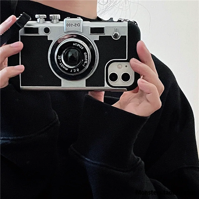 

New Fashion Cool Camera Phone Cases For iPhone 13 12 Pro Max 11 Pro XS Max XR X 8 7 6 6s Plus Luxury Lanyard Soft Silicone Cover